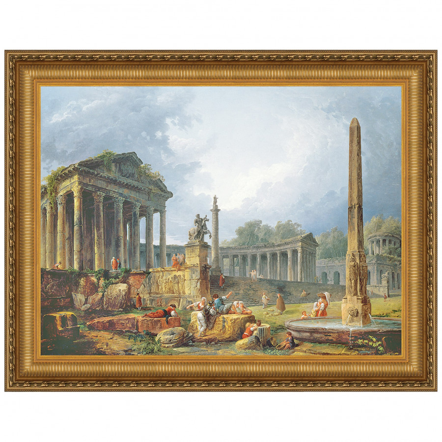 Toscano - Architectural Capriccio with Obelisk Framed Canvas Replica Painting