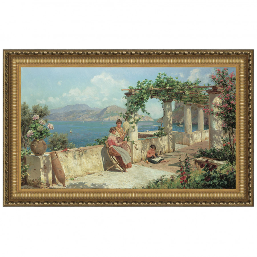 Toscano - Figures on a Terrace in Capri Framed Canvas Replica Painting