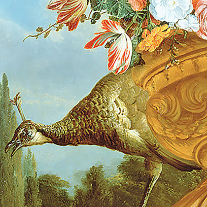 Toscano A Peacock on a Decorative Urn Framed Canvas Replica Painting - Small