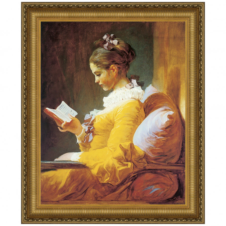 Toscano - A Young Girl Reading Framed Canvas Replica Painting