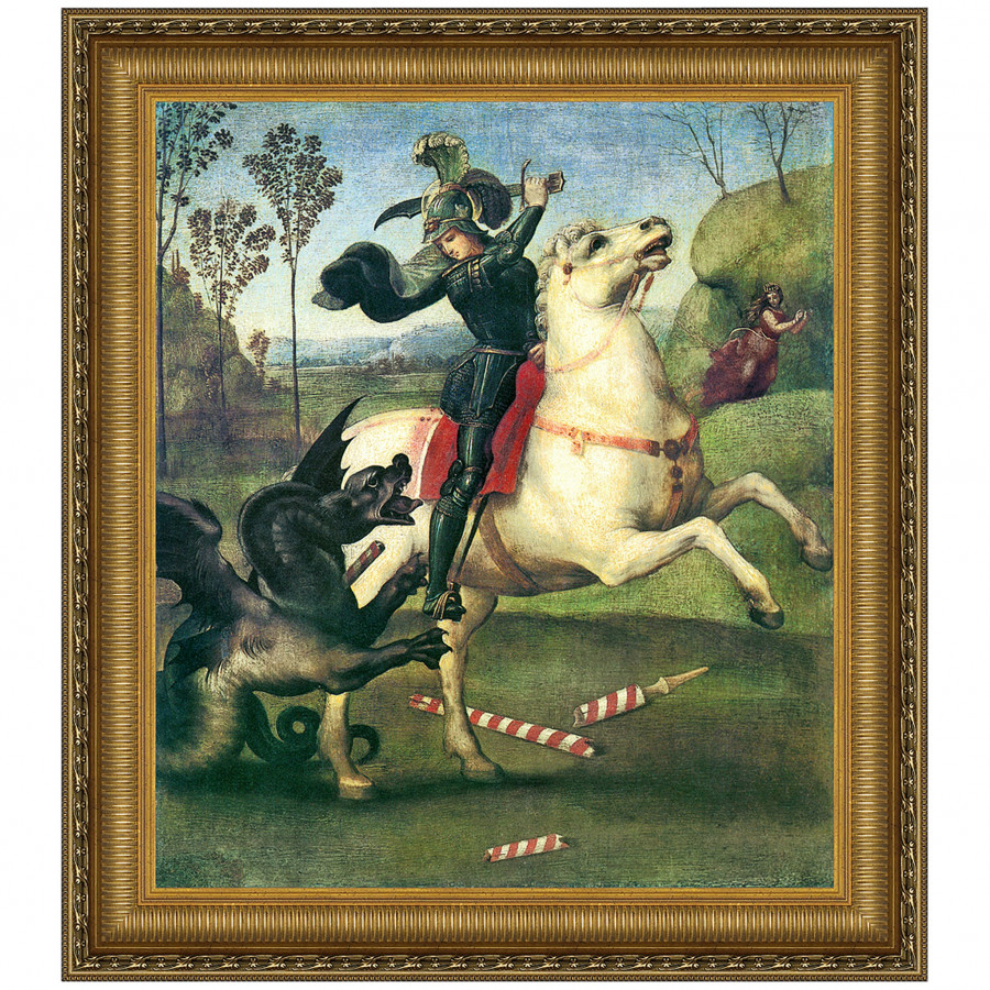 Toscano - Saint George Fighting the Dragon Framed Canvas Replica Painting