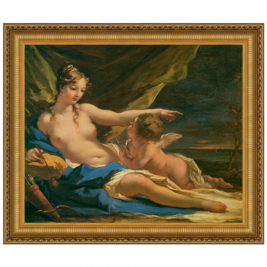 Toscano Venus and Cupid by Giovanni Antonio Pellegrini Framed Canvas Replica Painting - Grande