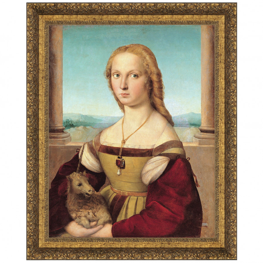 Toscano - Young Woman with Unicorn Framed Canvas Replica Painting
