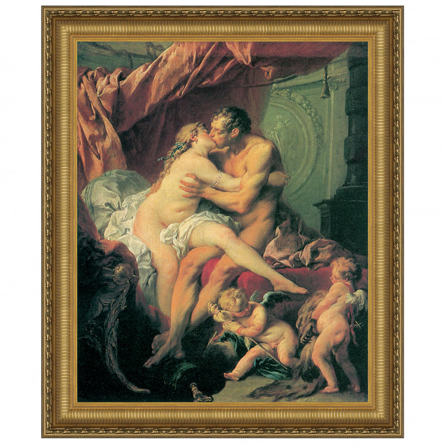 Toscano Hercules and Omphale by Francois Boucher Framed Canvas Replica Painting - Medium