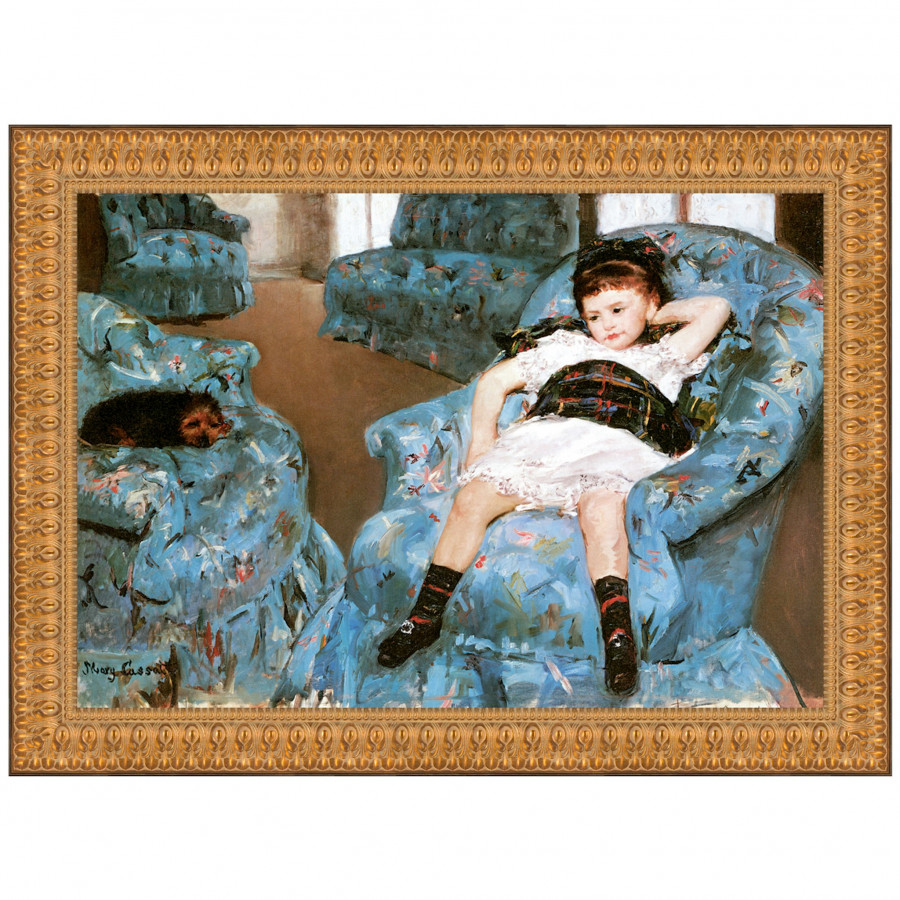 Toscano - Little Girl in a Blue Armchair Framed Canvas Replica Painting