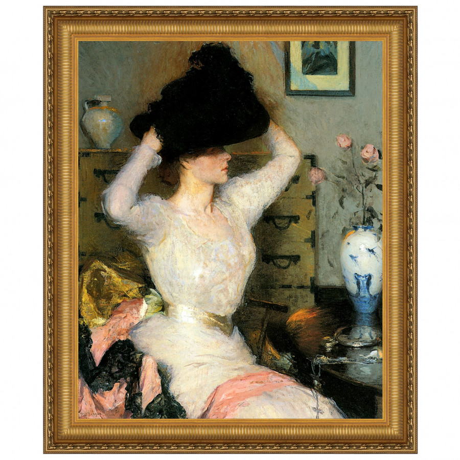Toscano The Black Hat 1904 Framed Canvas Replica Painting - Medium