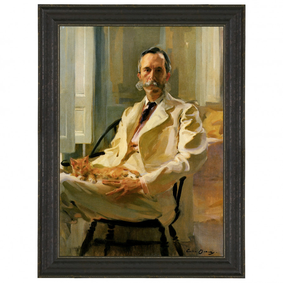 Toscano - Man with Cat Framed Canvas Replica Painting