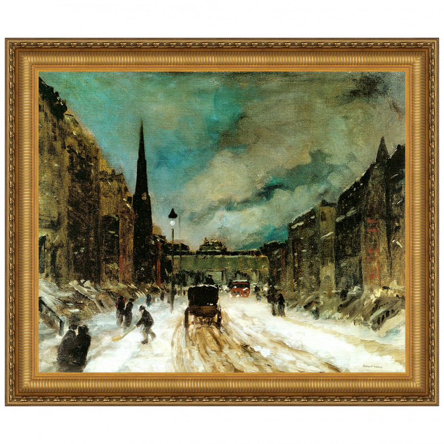 Toscano - Street Scene with Snow Framed Canvas Replica Painting