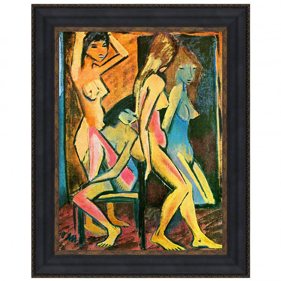 Toscano Three Nudes Before the Mirror Framed Canvas Replica Painting - Small