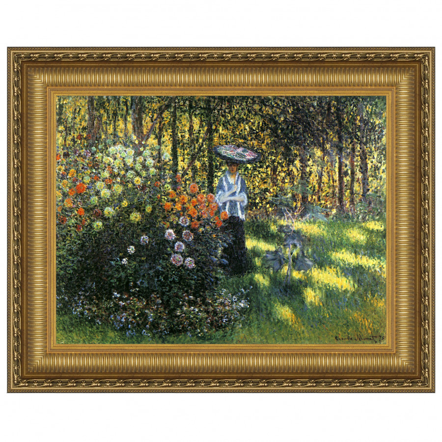 Toscano - Woman with Parasol in Argenteuil Garden Framed Canvas Replica Painting