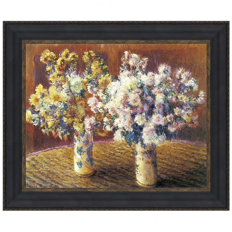 Toscano - Two Vases of Chrysanthemums Framed Canvas Replica Painting