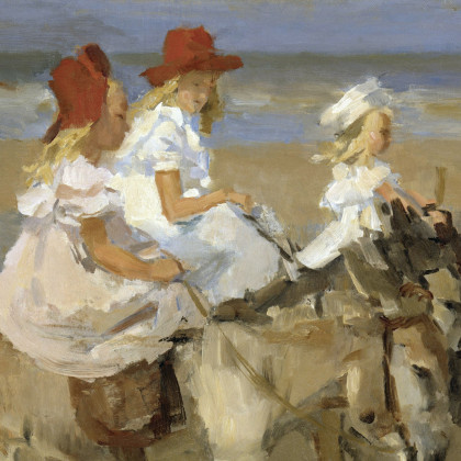 Toscano Donkey Rides on the Beach Framed Canvas Replica Painting - Small