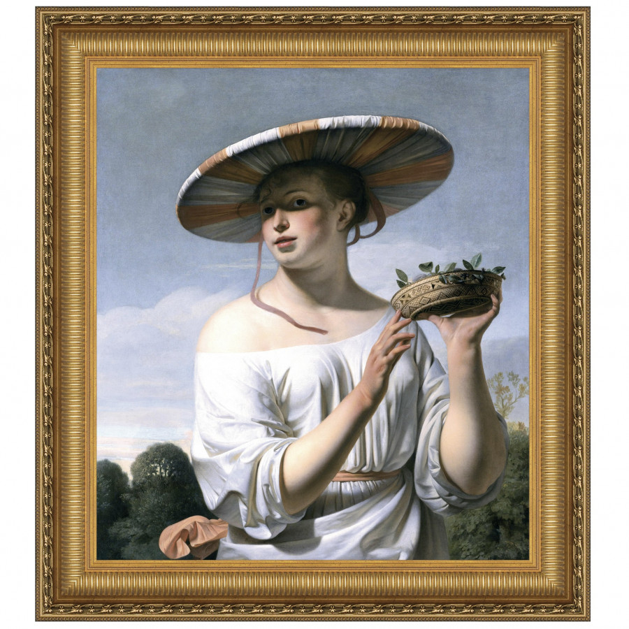 Toscano - Girl in a Hat Framed Canvas Replica Painting