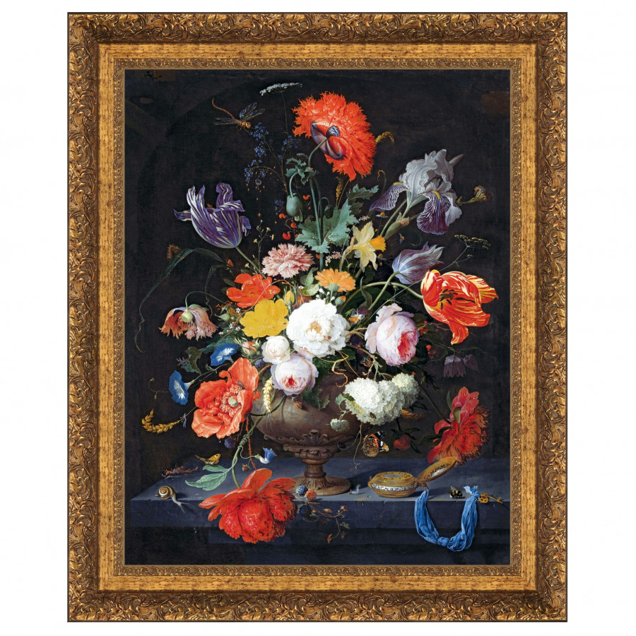 Toscano - Still Life with Flowers and a Watch Framed Canvas Replica Painting
