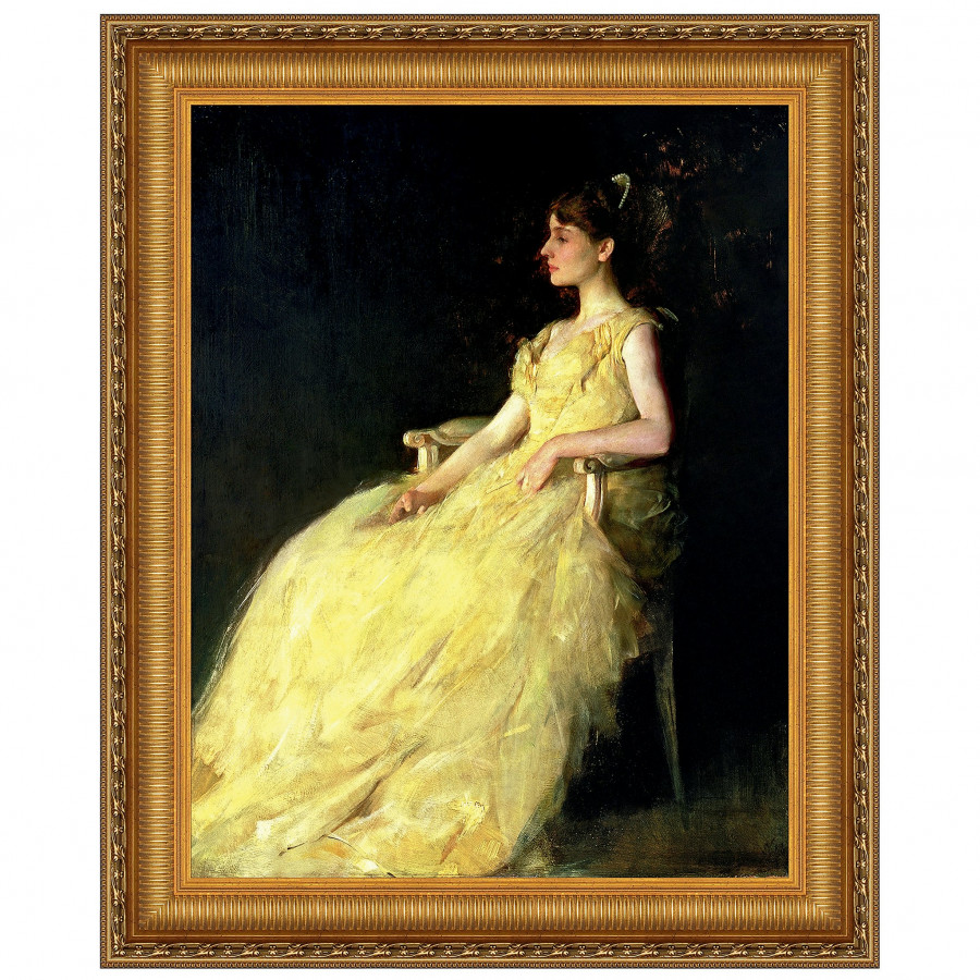 Toscano A Lady in Yellow Framed Canvas Replica Painting - Medium