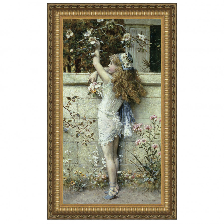 Toscano Gathering Flowers Framed Canvas Replica Painting - Medium