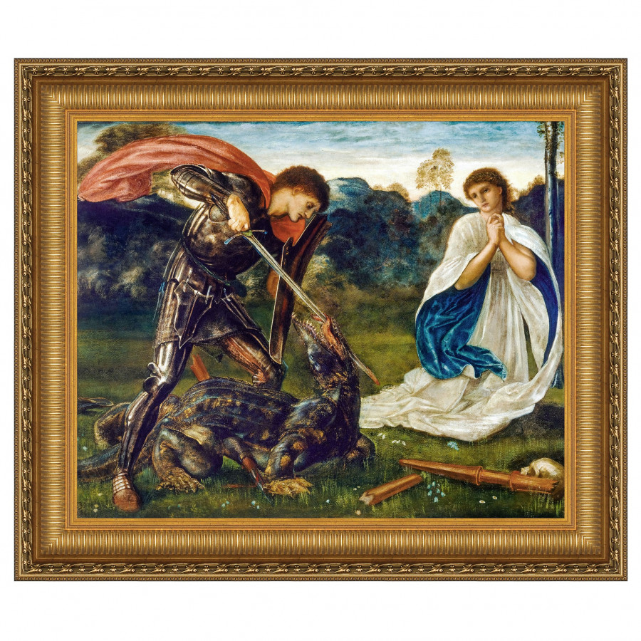 Toscano The Fight Saint George Kills the Dragon VI Framed Canvas Replica Painting - Medium