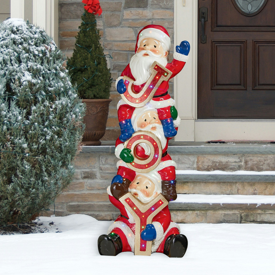 Toscano - The Christmas Crew Stacked Santa Illuminated Holiday Sculpture