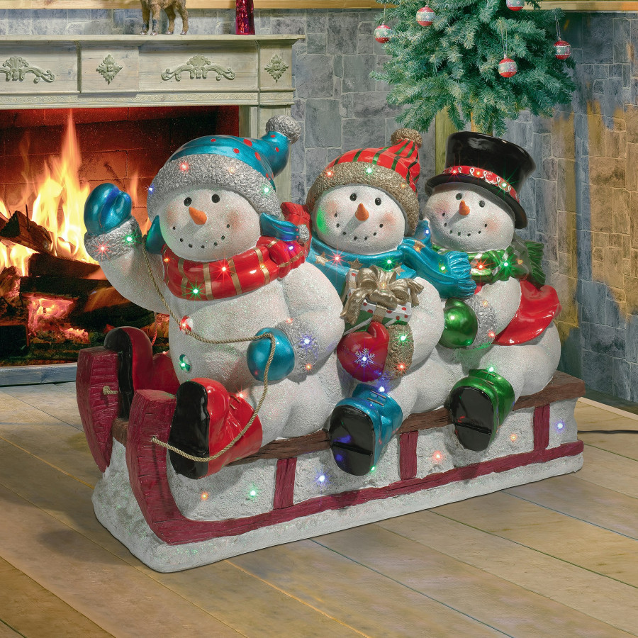 Toscano - Downhill to the Holidays Illuminated Snowman and Sled Statue