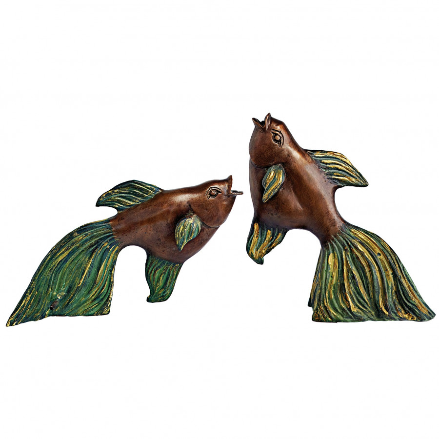 Toscano - Set of 2 Asian Dancing Betta Fish Spitting Pond Statues