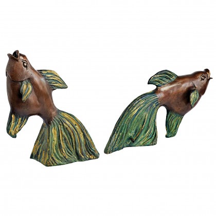 Toscano - Set of 2 Asian Dancing Betta Fish Spitting Pond Statues