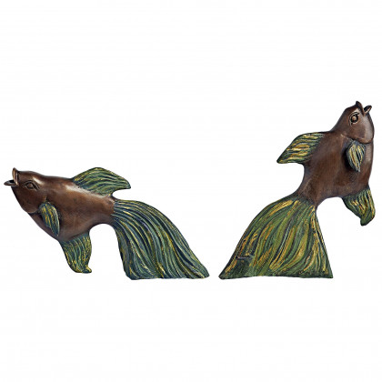 Toscano - Set of 2 Asian Dancing Betta Fish Spitting Pond Statues