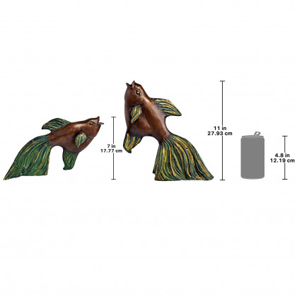 Toscano - Set of 2 Asian Dancing Betta Fish Spitting Pond Statues