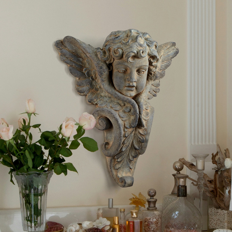 Toscano - Victorian Heraldic Double-Winged Cherub Wall Pocket Sculpture