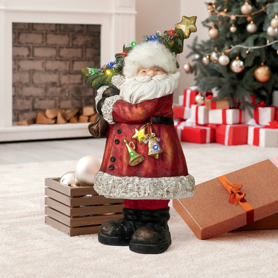 Toscano - Santa with a Sparkling Christmas Tree Illuminated Holiday Statue