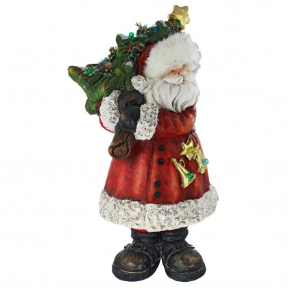 Toscano - Santa with a Sparkling Christmas Tree Illuminated Holiday Statue