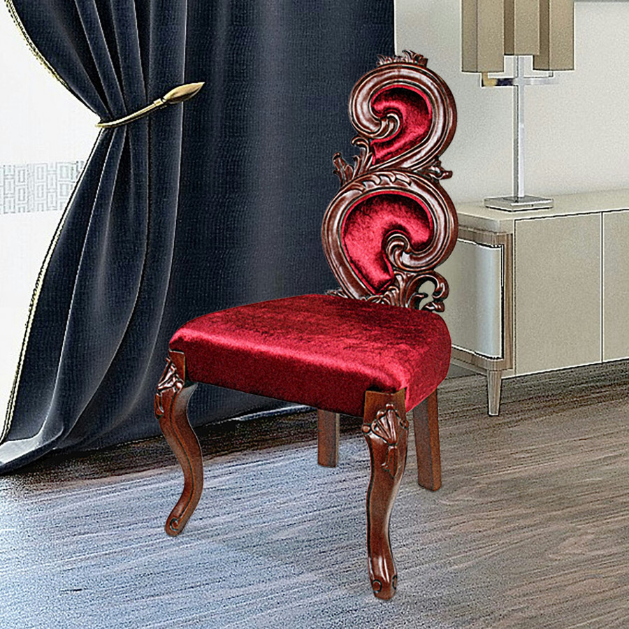 Toscano - Graceful Curve Renaissance Accent Chair in Red, Velvet/Wood
