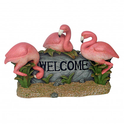Toscano - Pink Flamingo Welcome Sign Statue