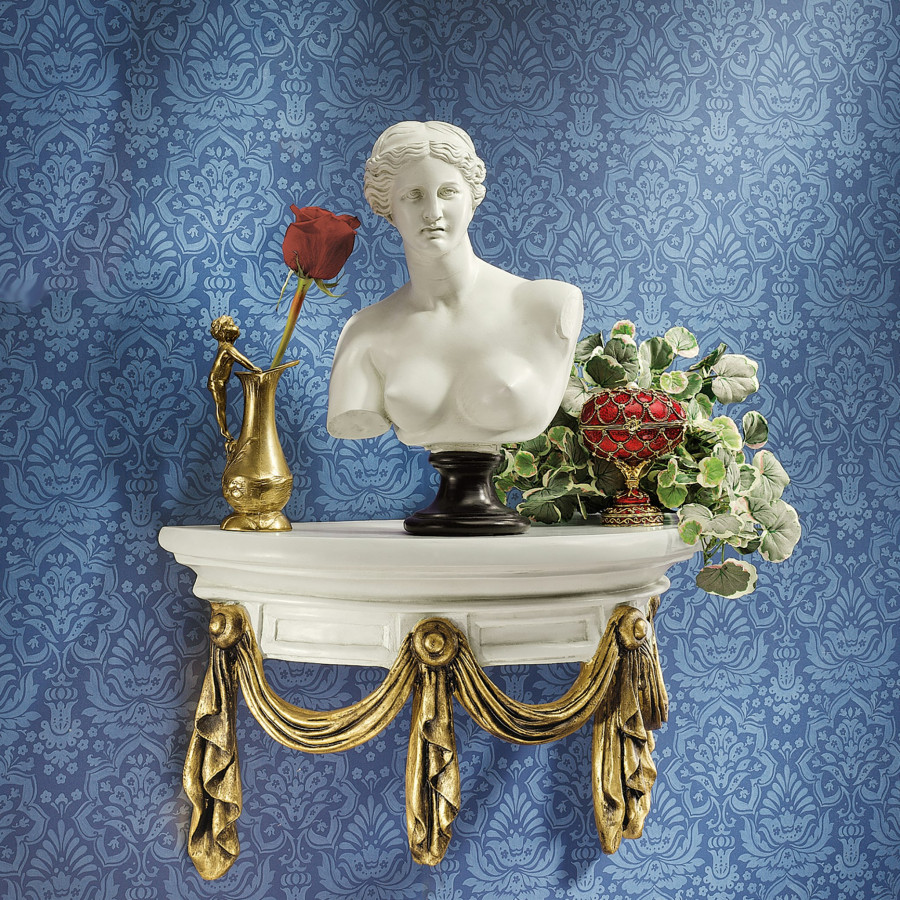 Toscano - Saint Benoit Demilune Wall Shelf in Ivory/Gold, Designer Resin
