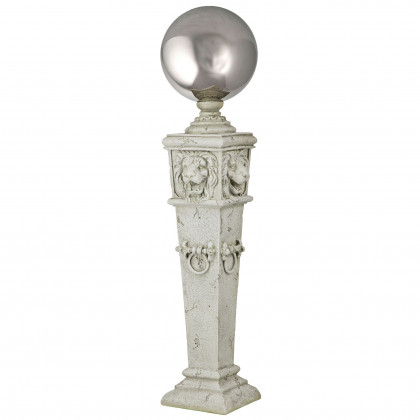 Toscano - Lion Head Metal Gazing Globe Garden Pillar Statue