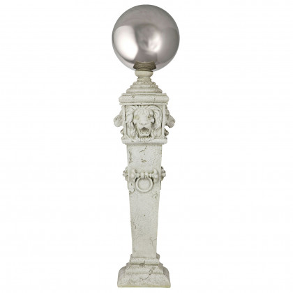 Toscano - Lion Head Metal Gazing Globe Garden Pillar Statue