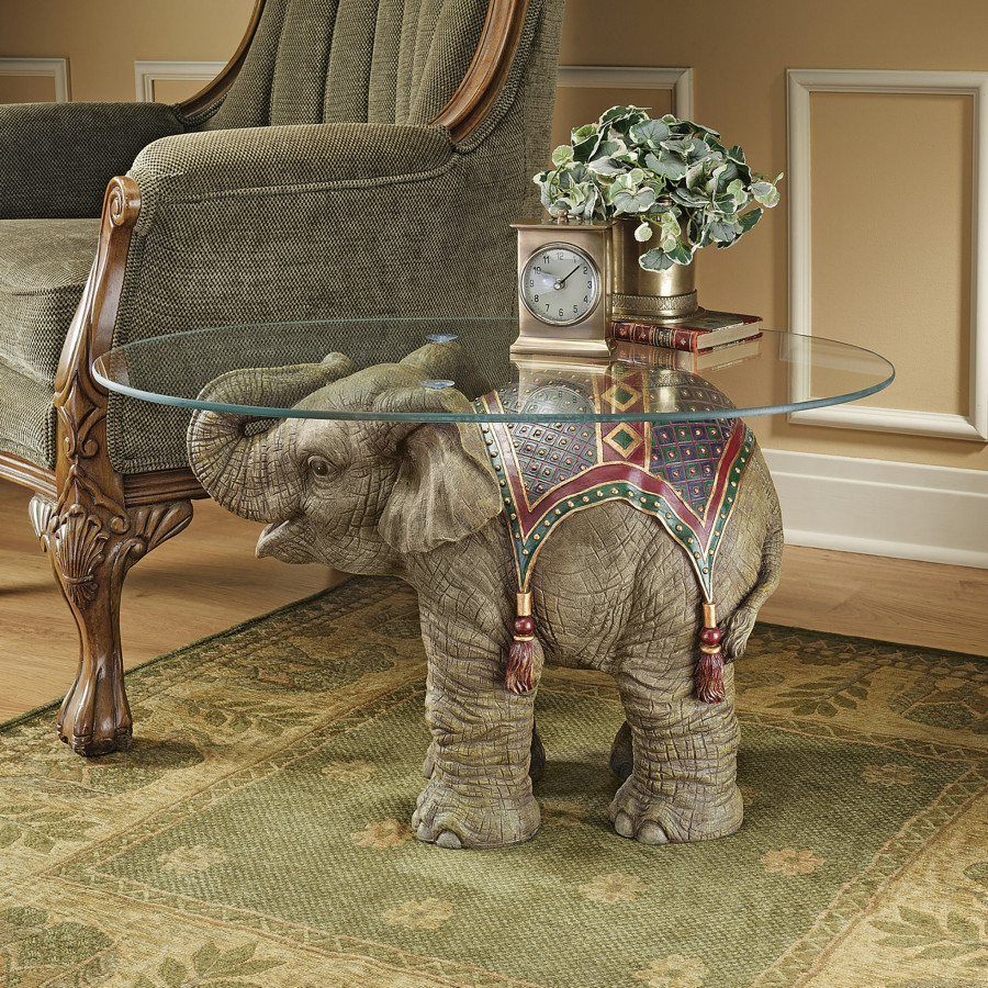 Toscano - Jaipur Elephant Festival Glass-Topped Coffee Table in Designer Resin