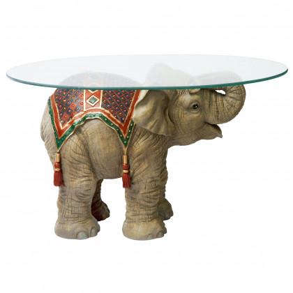 Toscano - Jaipur Elephant Festival Glass-Topped Coffee Table in Designer Resin