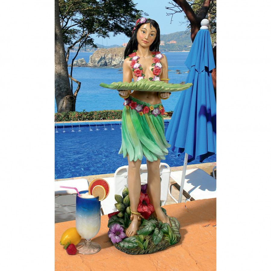 Toscano - Hawaiian Hula Girl Wahine Butler Sculptural Pedestal Table in Designer Resin