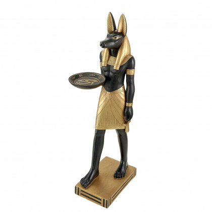 Toscano - Anubis Servant of the Egyptian Pharaohs Sculptural Pedestal Table in Black/Gold, Designer Resin