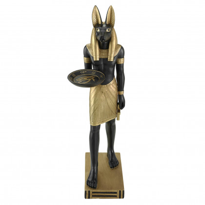 Toscano - Anubis Servant of the Egyptian Pharaohs Sculptural Pedestal Table in Black/Gold, Designer Resin