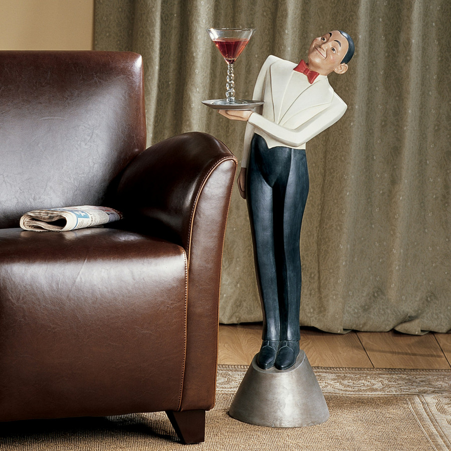 Toscano - Francois the Parisian Art Deco Butler Sculptural Pedestal Table in Designer Resin