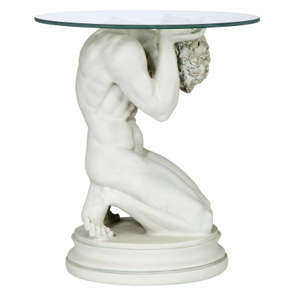 Toscano - Neoclassical Nude Male Sculptural Table in Black/Gold, Designer Resin