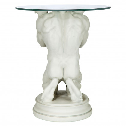 Toscano - Neoclassical Nude Male Sculptural Table in Black/Gold, Designer Resin