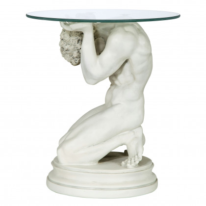 Toscano - Neoclassical Nude Male Sculptural Table in Black/Gold, Designer Resin