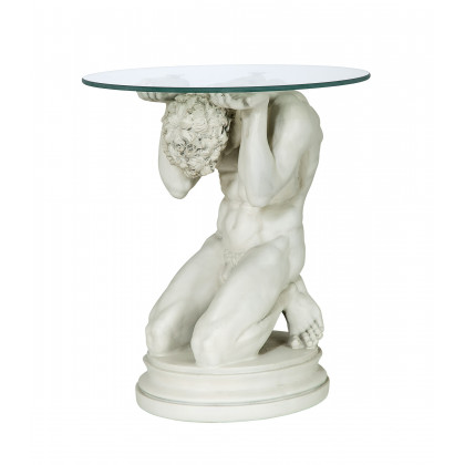 Toscano - Neoclassical Nude Male Sculptural Table in Black/Gold, Designer Resin