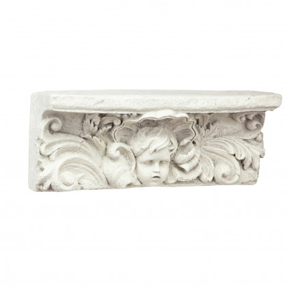Toscano - Cathedral Cherub Sculptural Wall Shelf in Antique Stone, Designer Resin