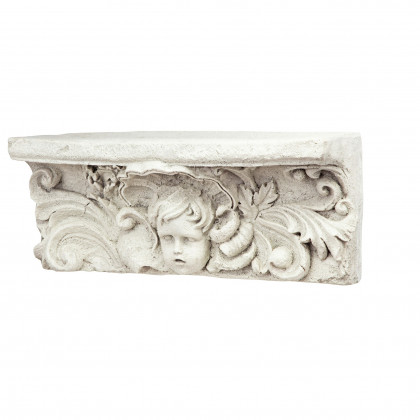 Toscano - Cathedral Cherub Sculptural Wall Shelf in Antique Stone, Designer Resin