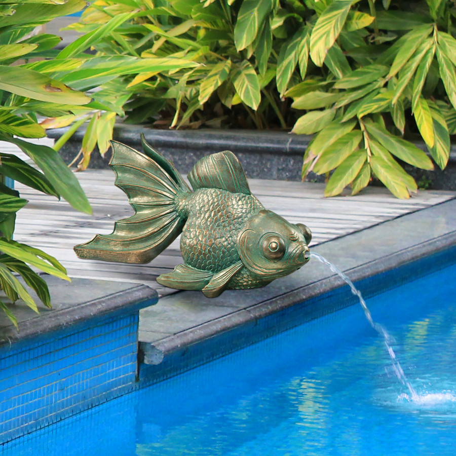 Toscano - Butterfly Asian Koi Piped Spitter Statue