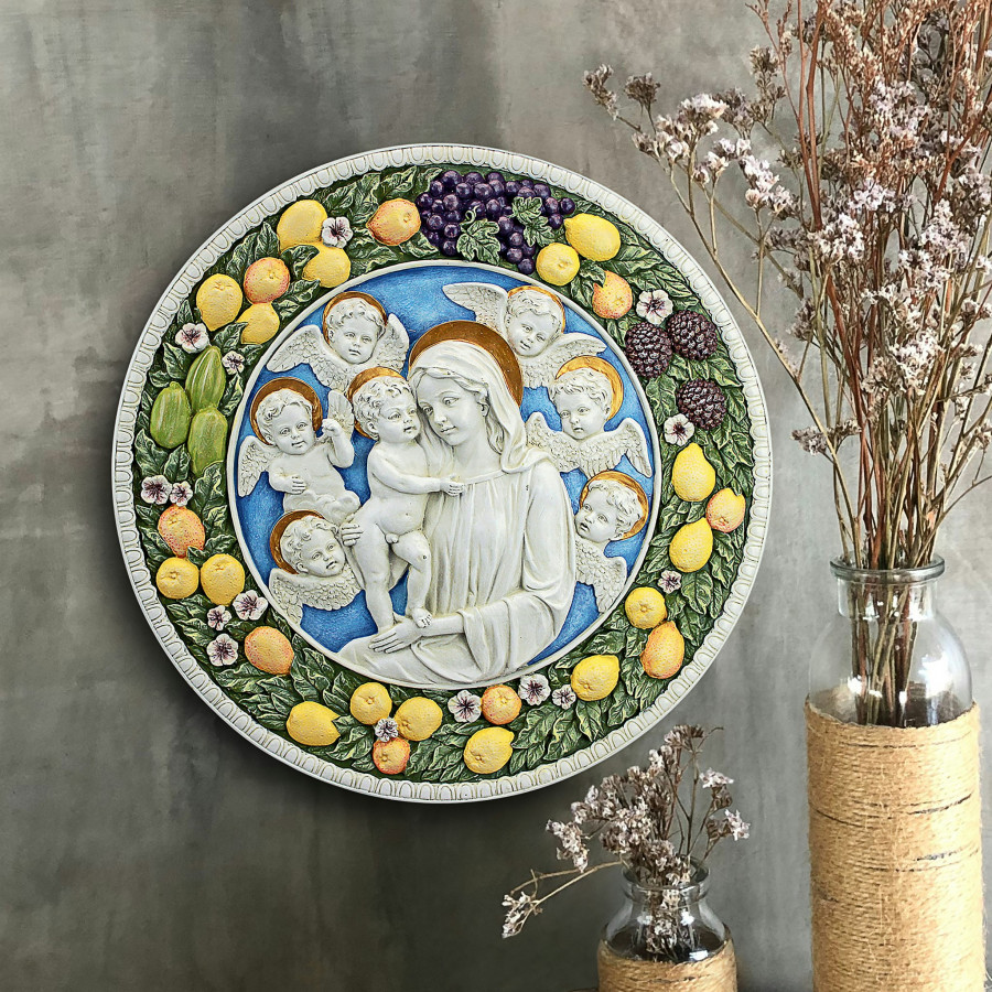 Toscano - Virgin Mary and Child Roundel Wall Sculpture