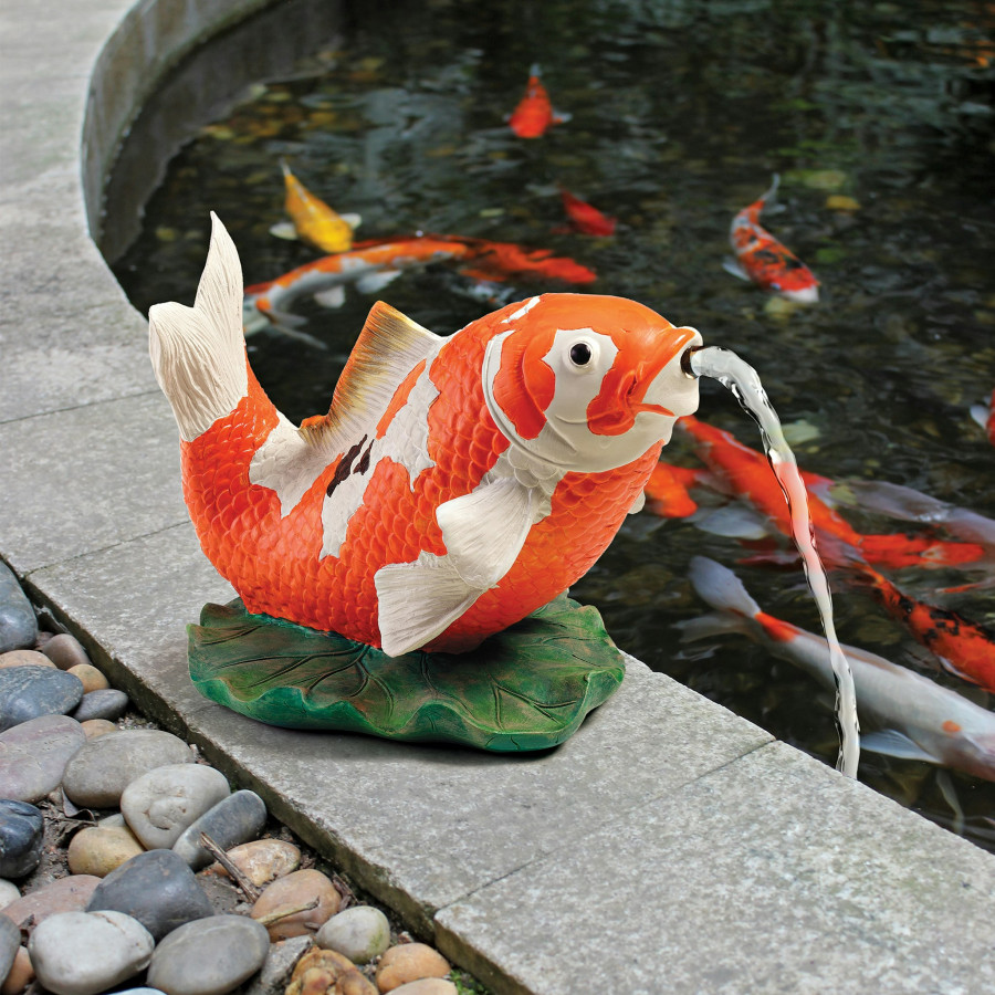 Toscano - Kohaku Asian Koi Piped Spitter Statue